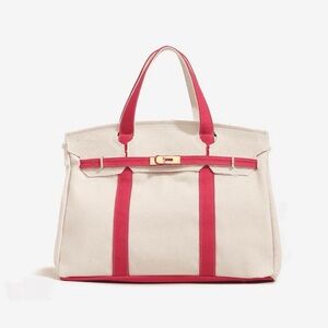Boatkin White and Red Canvas Tote Bag